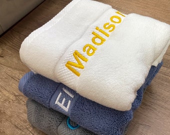 Essuie-mains brodé à monogramme personnalisé en coton | Serviette brodée | Ensemble de serviettes de toilette brodées | Serviette de plage, serviette de plage personnalisée