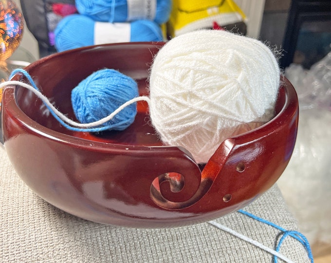 Handmade Wooden Yarn Bowl for Knitting and Crochet,Large Knitting Bowl,with No-slip Mat,Gift for Her,Personalized Mother's Day Gift
