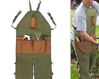 Garden Work Apron with Multiple Pockets, Oxford Cloth Tool Apron Adjustable Apron for Home Garden, Father's Day Gift, Personalized Name