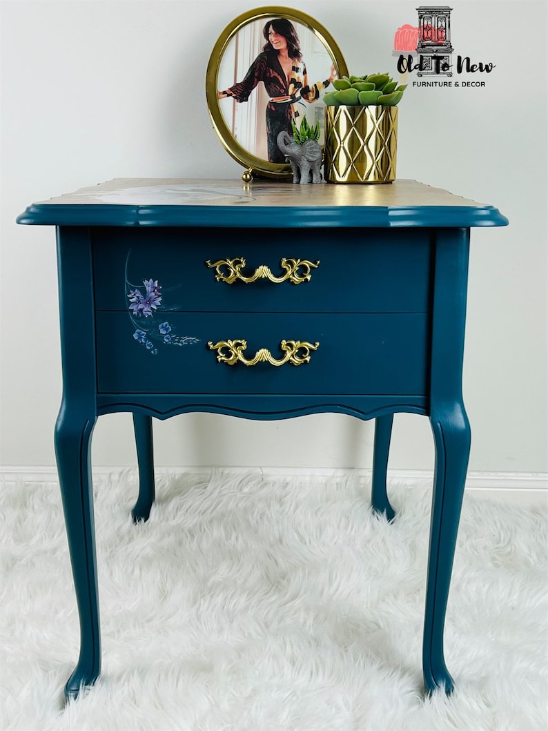 Blue French Provincial End Table Painted With Fusion Mineral Etsy