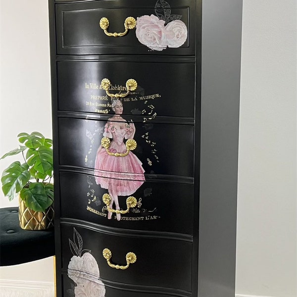 Elegant 7 Drawer Designer Black Lingerie Dresser Painted with Coal Black from Fusion Mineral Paint, Bedroom Furniture