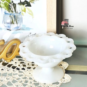Vintage White Milk Glass Pedistil Trinket Dish, Milk Glass Mini Pedastil Vase