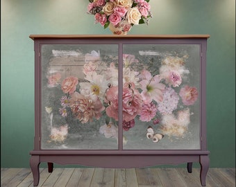 Hokus Pokus; Blush Decor - Decor-Weave Decoupage; floral decoupage, pinks, beige & off white floral composition.