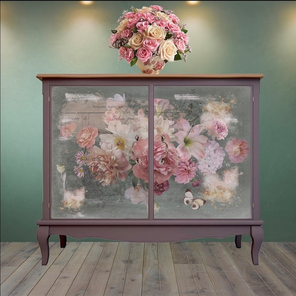 Hokus Pokus ; Blush Decor - Découpage Decor-Weave; découpage floral, composition florale roses, beiges et blanc cassé.
