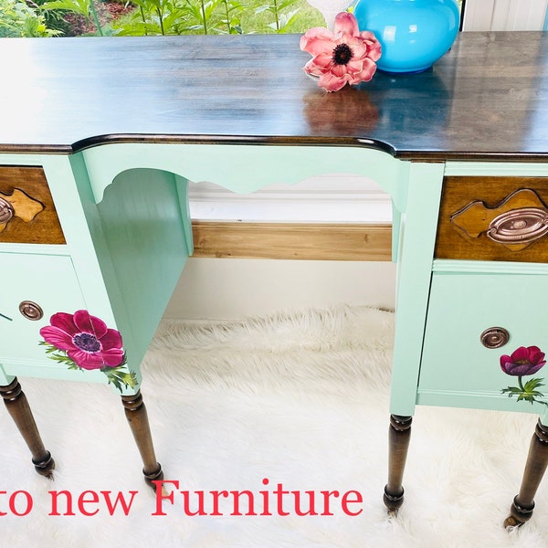 SOLD **Vintage Antique Ladies Vanity, Shabby chic vanity desk, makeup table, farmhouse style dresser