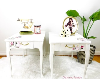 Antique White French Provincial End Tables Painted With Fusion Mineral Paint, classy girls room side tables