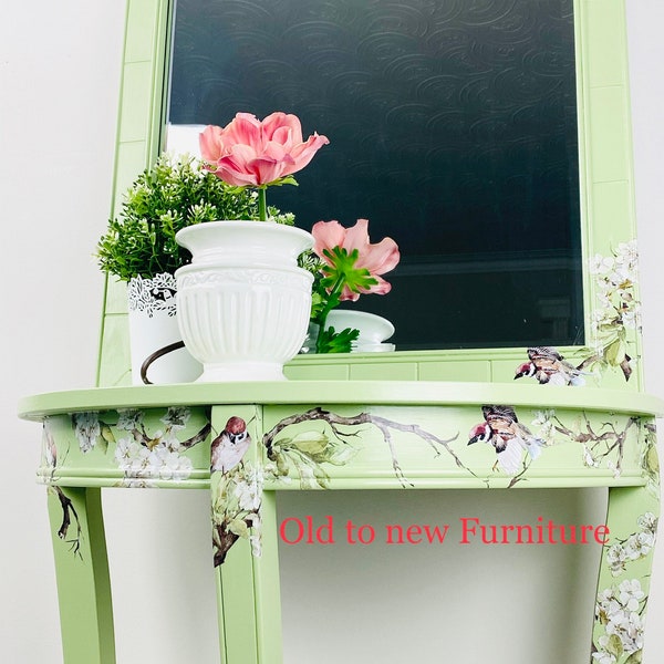 SOLD- SAMPLE; Do no Purchase. Beautiful refinished entryway table and mirror Painted mint green. Hallway, hall table, entryway decor.