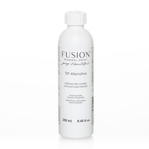 May include: A white bottle of Fusion Mineral Paint TSP Alternative Furniture Prep Cleaner. The bottle is labelled with the product name, "prep it beautiful", and the size, 8.45 fl. oz. (250 ml).