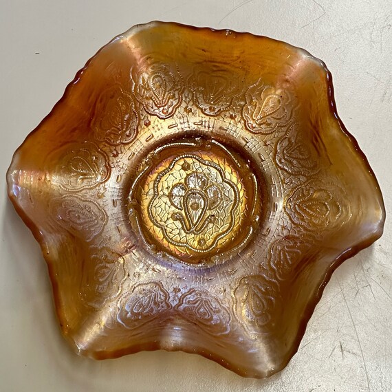 Vintage Fenton Carnival Glass Persian Medallion Fluted Bowl Etsy