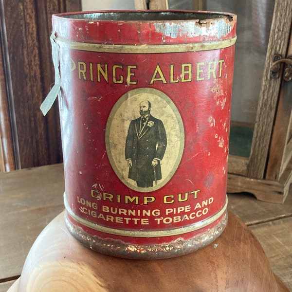 Prince Albert Crimp Cut Long Burning Pipe and Cigarette Tobacco Tin, 1933 era