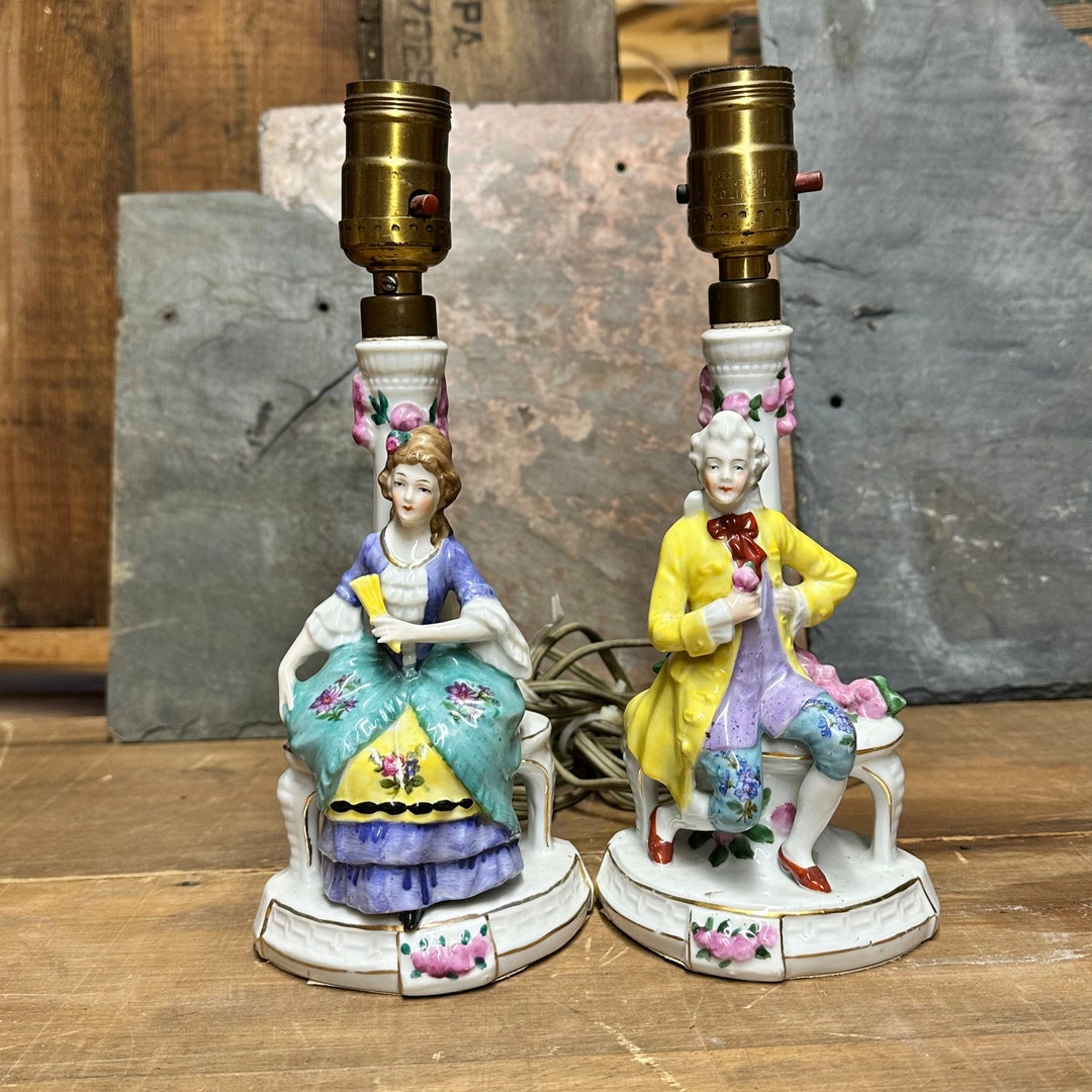 Antique Figurine Lamps With Great Detail Colors and Gold Etsy