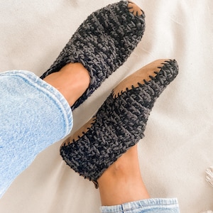 Crochet Slippers with Soles Vegan Handmade Black