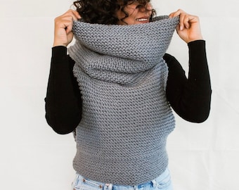 Chunky Knit Hooded Cowl Vest