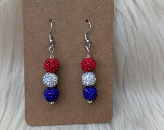 4th of July Red, Whit, and Blue Rhinestone Patriotic Earrings