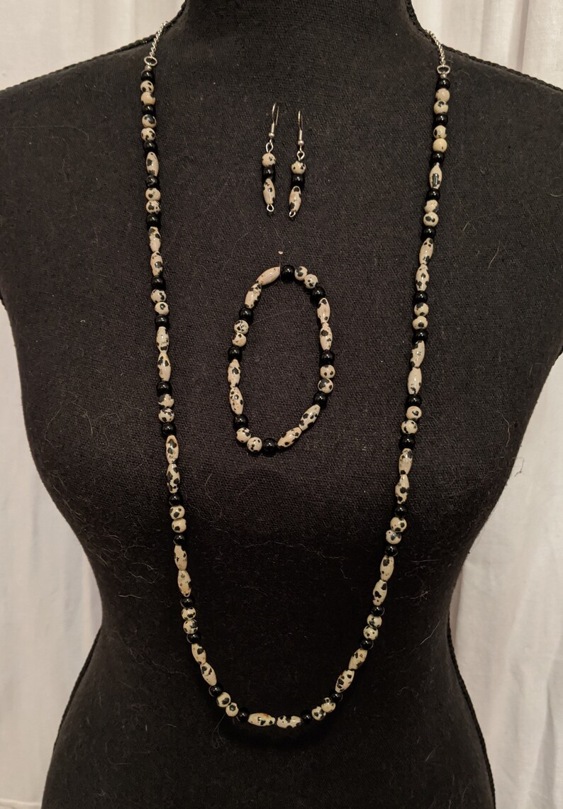 Bracelet Dalmatian Jasper Necklace and Earrings Set