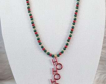 Ho Ho Ho Christmas Necklace. Christmas Necklace. Holiday Necklace. Winter Necklace. Green and Red Necklace.