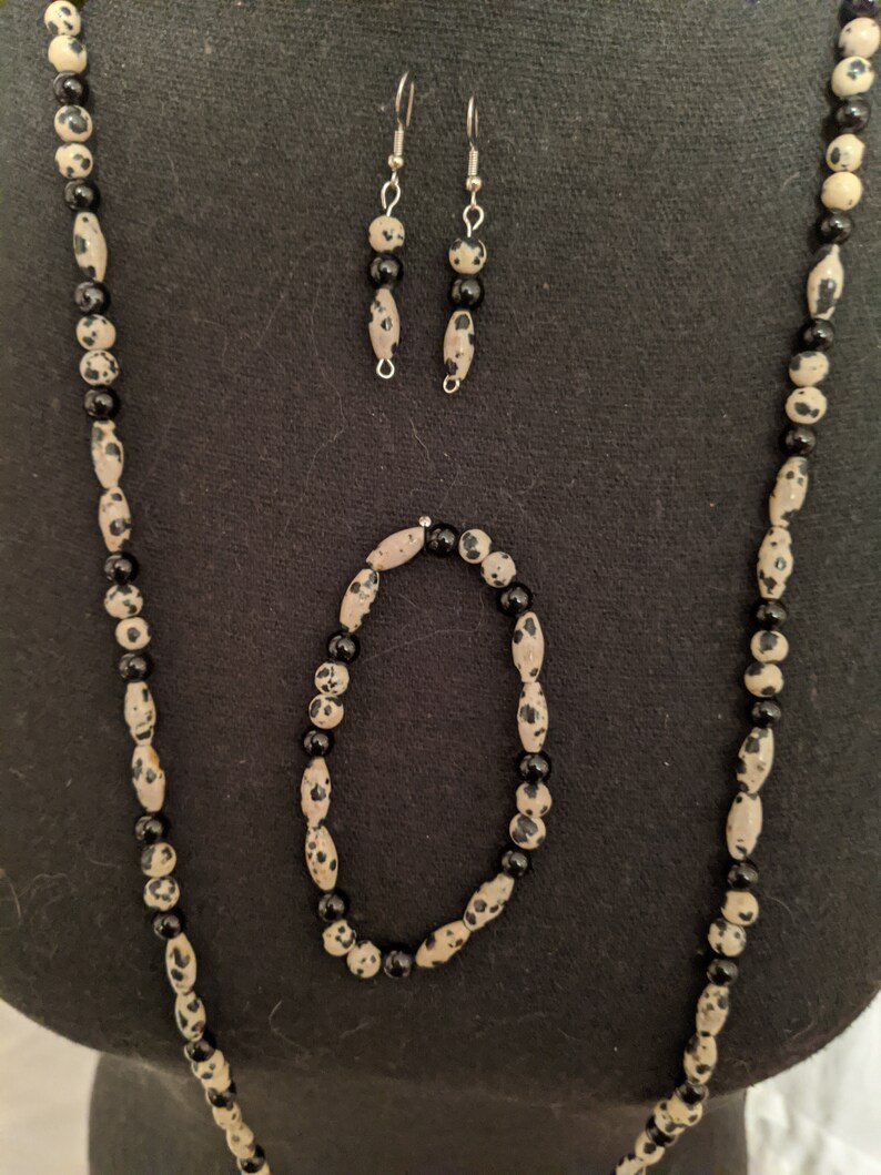 Bracelet Dalmatian Jasper Necklace and Earrings Set