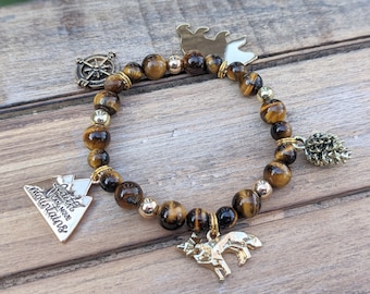 Smoky Mountain Charm Bracelet. Tiger's Eye Charm Bracelet. Great Smoky Mountain National Park Charm Bracelet. Stretch Charm Bracelet.