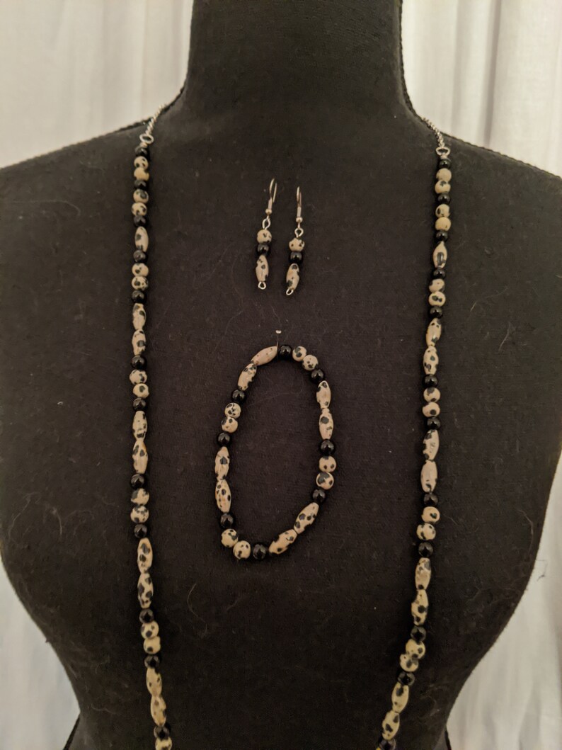 Bracelet Dalmatian Jasper Necklace and Earrings Set