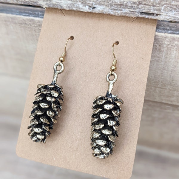 Smoky Mountain Pine Cone Earrings. Smoky Mountain Charm Earrings. Pine Cone Charm Earrings. Large Silver or Bronze Pine Cone Earrings.