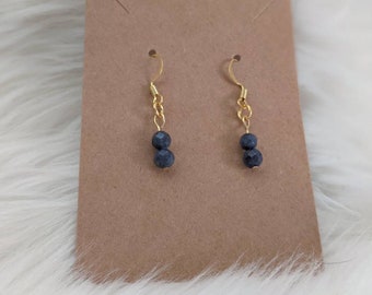 Sapphire Earrings. Gold plated Sapphire Earrings. September Birthstone Earrings. Dangle Earrings. Beaded Earrings. Gemstone Earrings.