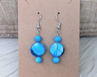 Tropical Blue Glass Earrings. Ocean Blue Earrings. Tropical Glass Earrings. Ocean Theme Earrings. Blue Glass Earrings.