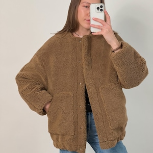 Teddy bear coat, Faux fur coat, Faux fur jacket, Teddy Wool Coat, Winter Teddy Coat, camel Coat, short coat, milky coat