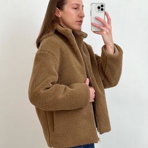 Teddy bear coat, Faux fur coat, Faux fur jacket, Teddy Wool Coat, Winter Teddy Coat, camel Coat, short coat, milky coat