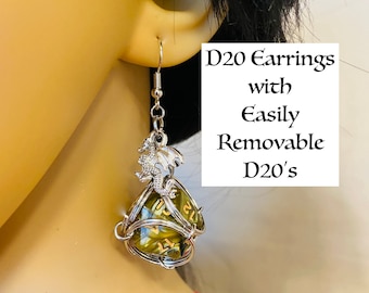 Pair of D20 Earrings with Removable D20's  Dungeons and Dragons D20 is 20mm(Standard Size)