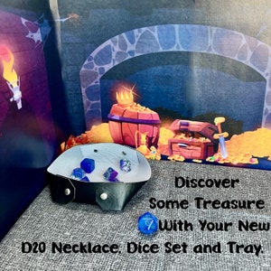 D20 Necklaceeasily removed for useincludes entire 7pc dice set and pocket dice tray. RPG gift, image 9