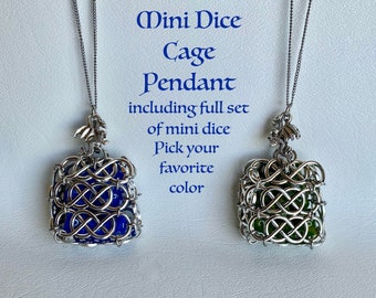 D20 Dice Set (Mini) Pendant Cage-D20 Pendant Necklace-Mini polyhedral dice set-DM gift-Mini Dice Charm