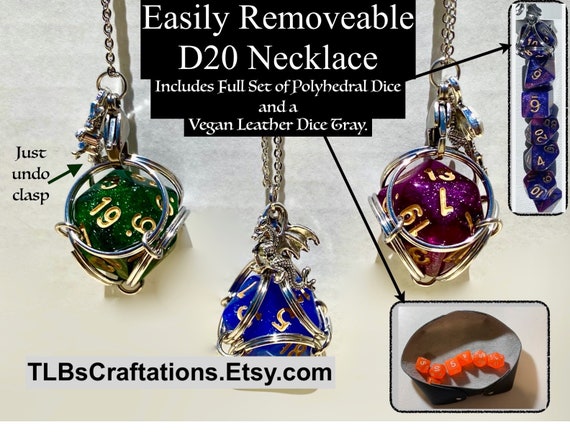 Removable D20 Dice Cage Necklace with Vegan Leather