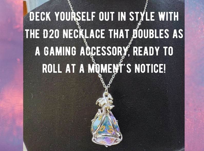 D20 Necklaceeasily removed for useincludes entire 7pc dice set and pocket dice tray. RPG gift, image 1