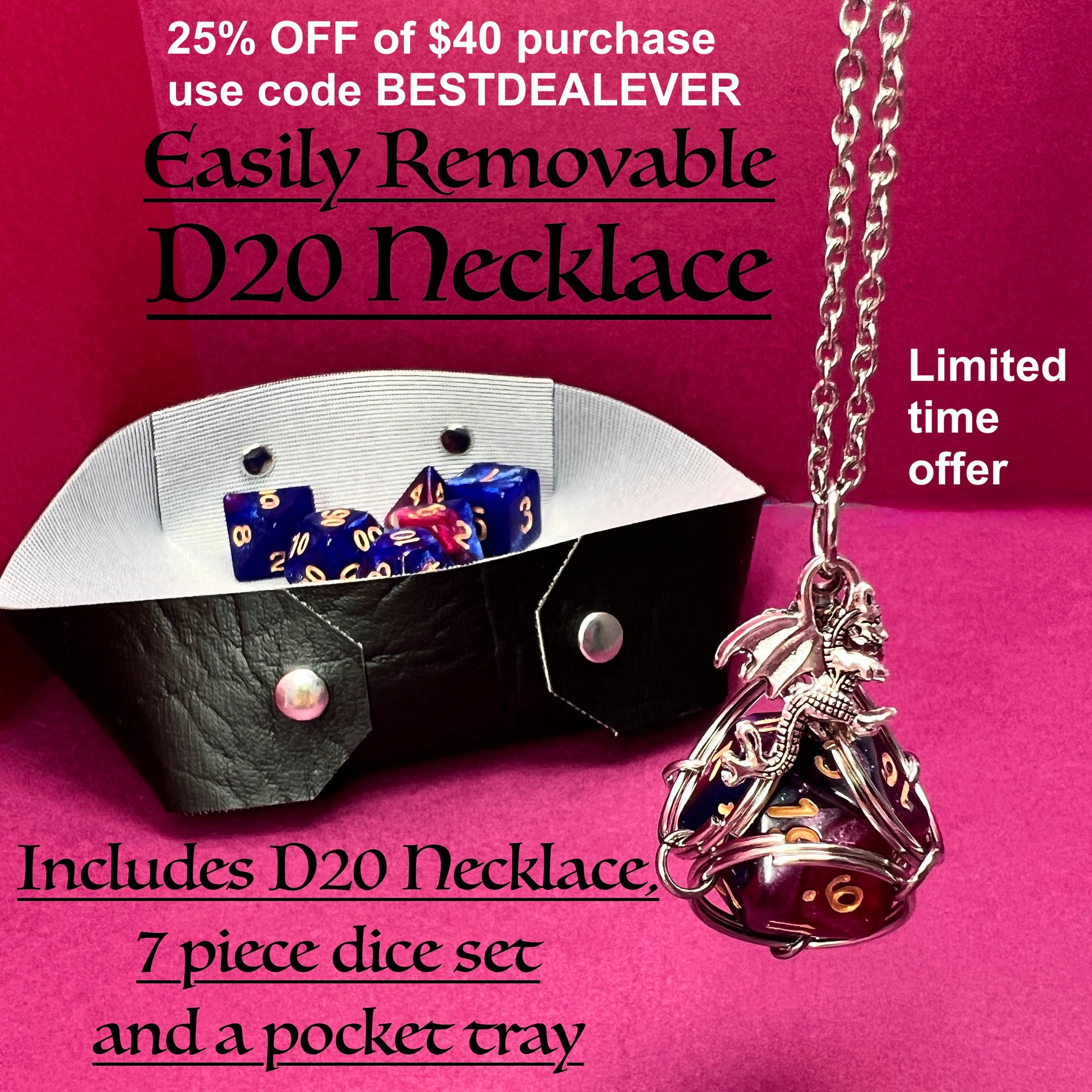 D20 Dice Necklace Dice Cage Dungeons & Dragons D&D PF Pathfinder D20  Polyhedral