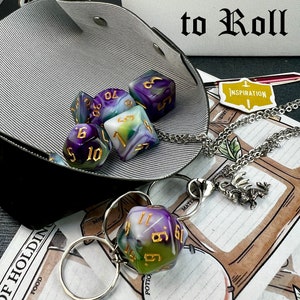 D20 Necklaceeasily removed for useincludes entire 7pc dice set and pocket dice tray. RPG gift, image 2