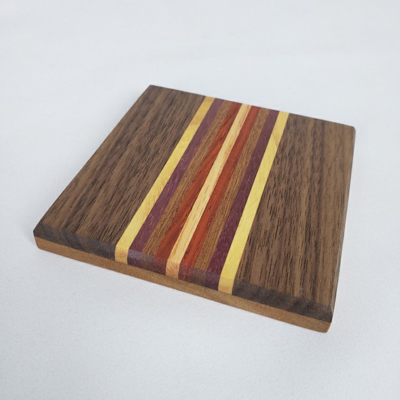 Striped Wood Coasters Set of 4 Hardwood Coasters Oak Square Etsy