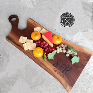 Charcuterie Set, Charcuterie Board with Handle, Personalized Cheese Board, Live Edge Charcuterie Board, Cheese Board Set, Personalized Board