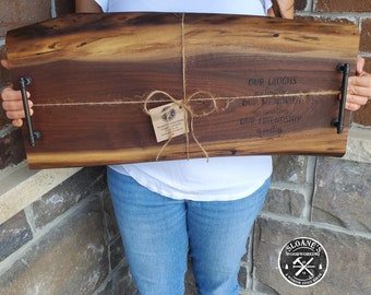 Personalized Charcuterie Board with Handles | Live Edge Walnut Cheese Board | Engraved Serving Board | Wedding Gift | Housewarming Gift