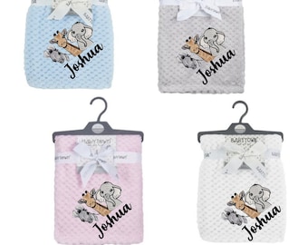 Personalised embroidered baby waffle safari ZEBRA GIRAFFE ELEPHANT blankets 90cm 6 colors super soft