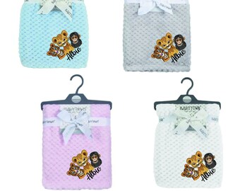 Personalised embroidered baby waffle safari lion tiger monkey blankets 90cm 6 colors super soft