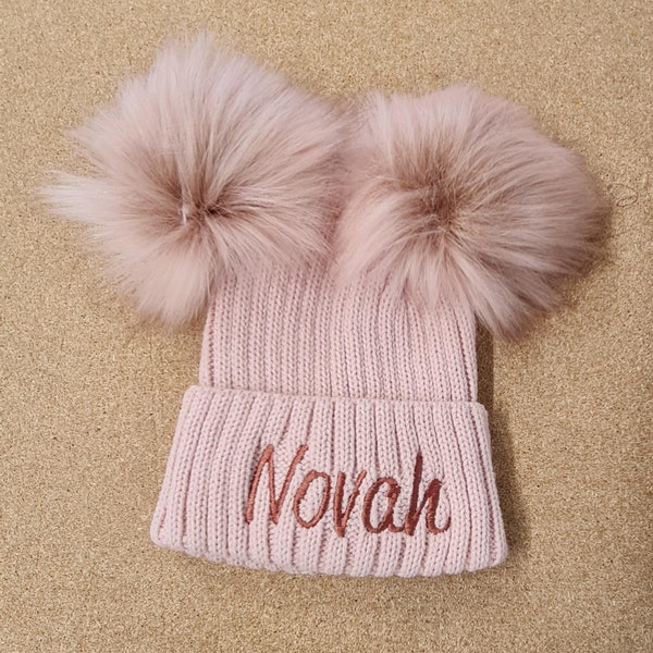 PERSONALISED baby boy girls spanish age 1-4yrs  giant double pom pom hat 5 colours