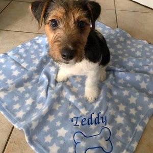 Personalised Bone Embroidered Dogs puppy cat kitten print blanket 10 colours