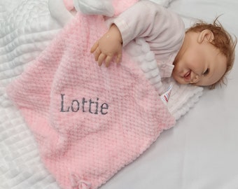 Personalised super soft feel embroidered  PINK WAFFLE ELEPHANT comforter