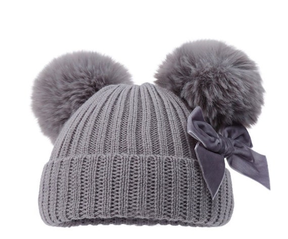 PERSONALISED Giant Double Pom Pom Velvet Bow Baby Girls 0-12m