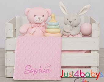 Personalised embroidered baby pink name heart Dimple blanket 4 colours super soft baby wrap