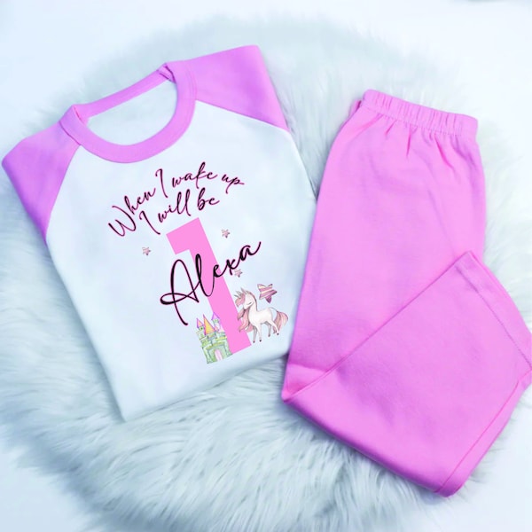 Pyjama/ensembles courts personnalisés château LICORNE à mon réveil, pyjama de nuit pour tout-petit, réveillon de Noël
