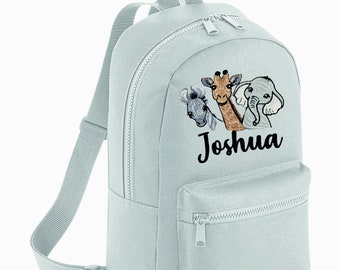 Personalised embroidered SAFARI animals Boys Girls Rucksack Backpack Bag  School