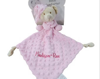 Personalised baby bubble teddy with hat embroidered  baby's comforter NEW 2022