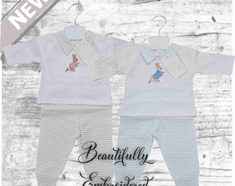 Spanish 2 piece striped peter Rabbit boys girls Spanish 1 Romany summer lounge wear clothing custom set 1st baby gift present outfit