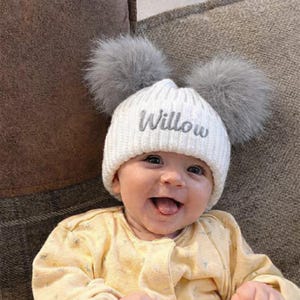 PERSONALISED giant pom pom  baby boy girls 0-12m double  pom pom hat new 2023 design back in stock
